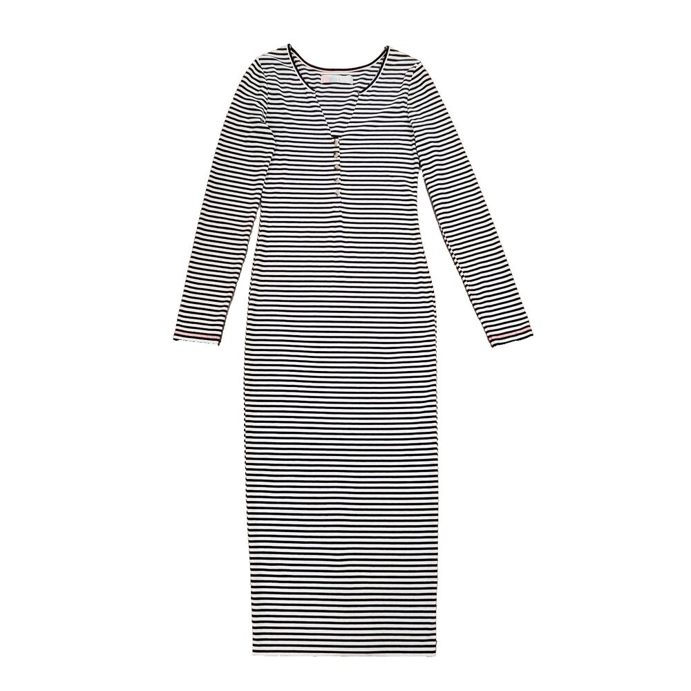 Free People Beach Striped Costas Maxi Dress Henley Longsleeve M Preppy Travel